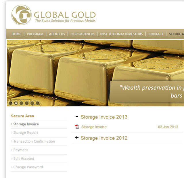 global gold storage fee invoice and storage report